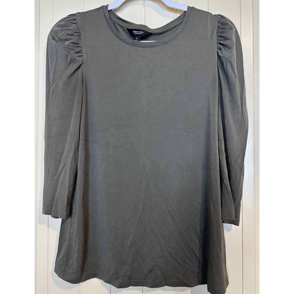 Simply Vera Wang Womens green lightweight puff sleeve modal blend shirt sz S GUC